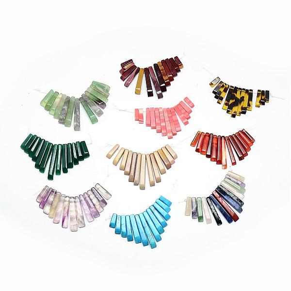 

PandaHall Natural & Synthetic Mixed Stone Bead Strands, Graduated Fan Pendants, Focal Beads, Rectangle, 10~31x4~6x3~5mm, Hole: 1mm, about...