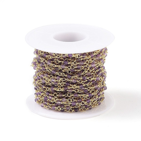 

PandaHall 3.28 Feet Natural Amethyst Handmade Beaded Chains, with Brass Findings, Real 18K Gold Plated, Unwelded, Round, Faceted...