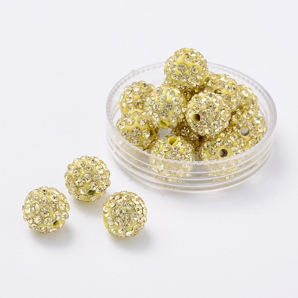 

PandaHall Polymer Clay Rhinestone Beads, Grade A, Round, PP15, Jonquil, 10mm, Hole: 1.8~2mm, 6 Rows Rhinestone, PP15(2.1~2.2mm) Polymer..., Yellow