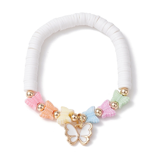 

PandaHall Polymer Clay Heishi Surfer Stretch Bracelet with Acrylic Butterfly Charms, Kids Bracelet, Colorful, Inner Diameter: 1-1/2 inch..., White