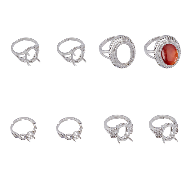 

PandaHall SUPERFINDINGS 8Pcs 4 Style Adjustable Brass Finger Ring Components, Pad Ring Settings, 4 Claw Prong Settings, Platinum, Tray...