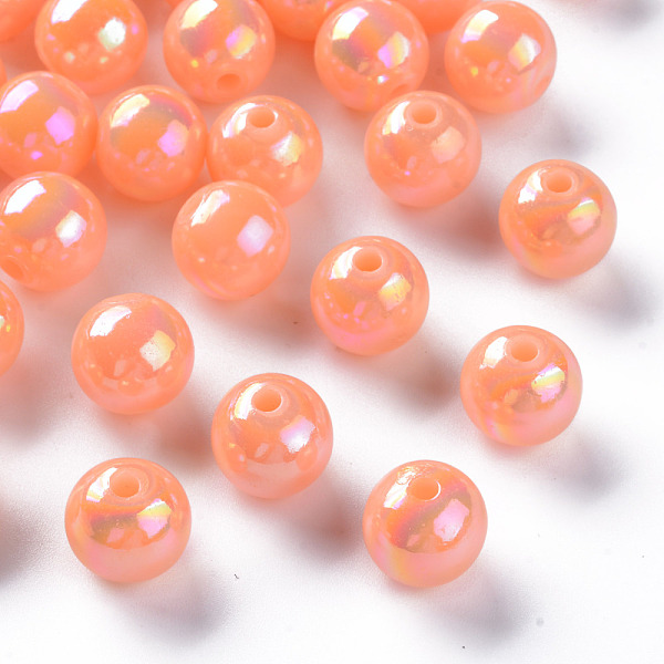 

PandaHall Opaque Acrylic Beads, AB Color Plated, Round, Light Salmon, 12x11mm, Hole: 2.5mm, about 566pcs/500g Acrylic Round
