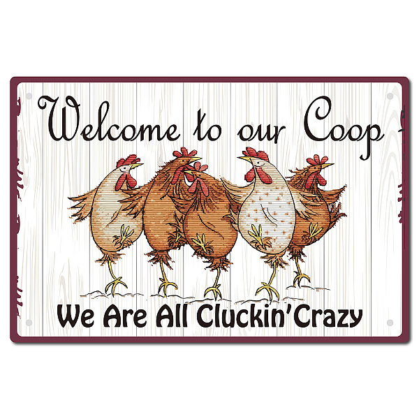 PandaHall CREATCABIN Retro Metal Tin Sign Chicken Animals Plaques Plate Welcome to Our Coop Funny Hanging Poster Quotes Vintage Wall Art...
