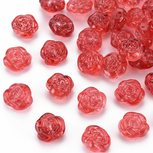 

PandaHall Transparent Baking Painted Glass Beads, Camellia, Crimson, 12.5x14x9mm, Hole: 1.2mm Glass Flower Pink