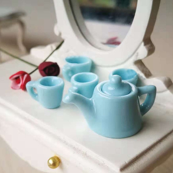 

PandaHall Mini Porcelain Tea Set, including 1Pc Teapot, 4Pcs Teacup, for Dollhouse Accessories, Pretending Prop Decorations, Sky Blue...