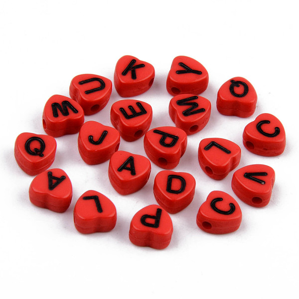 

PandaHall Opaque Acrylic Enamel Beads, Horizontal Hole, Heart with Mixed Black Letters, Red, 7x7x4mm, Hole: 1.5mm, about 3600pcs/500g...