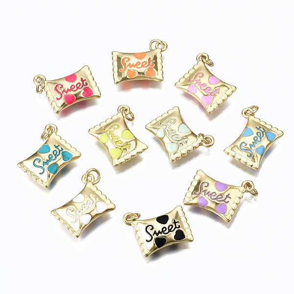 

PandaHall Brass Enamel Pendants, with Jump Ring, Cadmium Free & Nickel Free & Lead Free, Candy with Word Sweet, Real 16K Gold Plated, Mixed..., Multicolor