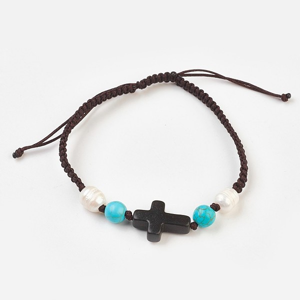 

PandaHall Adjustable Synthetic Turquoise(Dyed) Braided Bead Bracelets, Nylon Cord Square Knot Bracelet, with Natural Freshwater Pearl Beads...