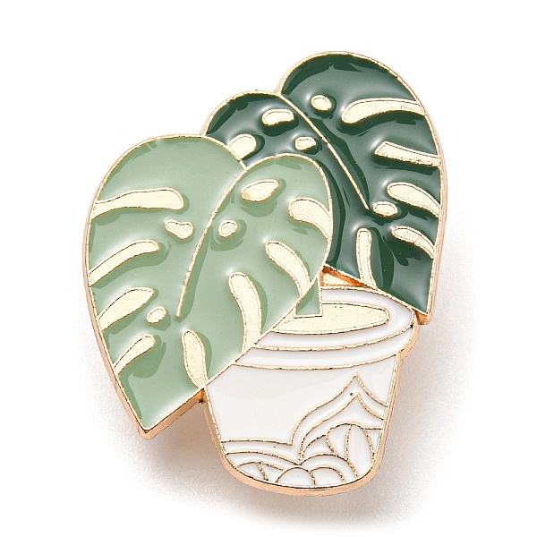 

PandaHall Plant Theme Enamel Pins, Light Gold Zinc Alloy Brooch, Monstera Leaf, Green, 30.5x25x1.4mm Alloy+Enamel Other Plants Green