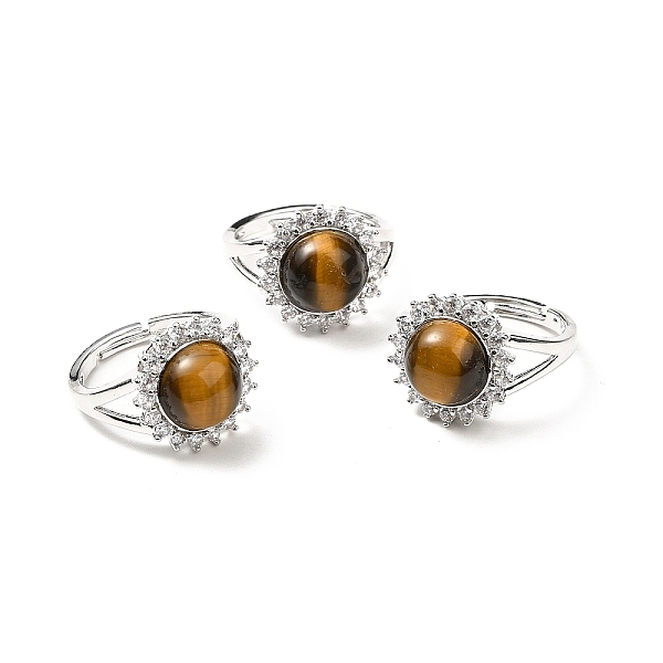 

PandaHall Natural Tiger Eye Adjustable Rings, Platinum Tone Flower Brass Rhinestone Rings for Women, Cadmium Free & Lead Free, US Size 8..., Clear