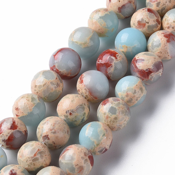 

PandaHall Synthetic Imperial Jasper Beads Strands, Round, Sky Blue, 10~10.5mm, Hole: 1.6mm, about 37~38pcs/strand, 14.57 inch~14.96 inch...