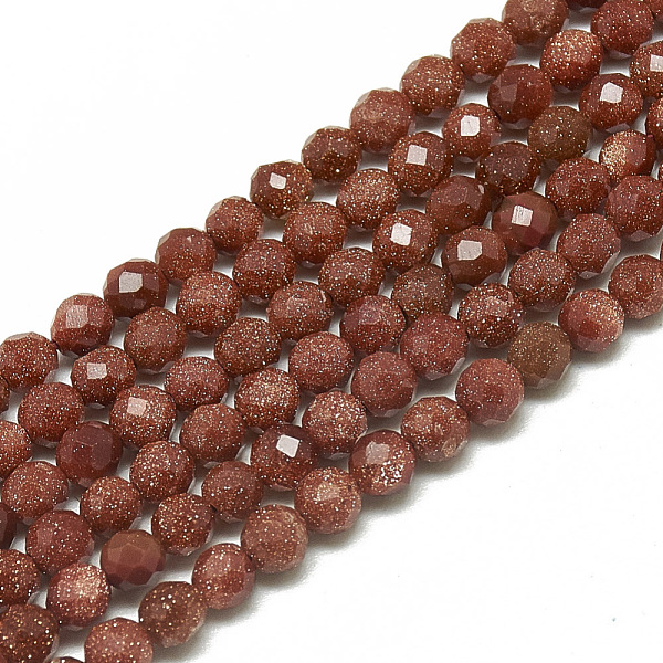 

PandaHall Synthetic Goldstone Beads Strands, Faceted, Round, 3~3.5mm, Hole: 0.3mm, about 113pcs/strand, 14.9 inch Goldstone Round