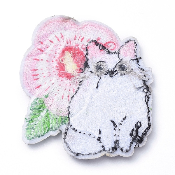 

PandaHall Computerized Embroidery Cloth Iron on/Sew on Patches, Costume Accessories, Appliques, Cat with Flower, Colorful, 58x52x2mm Cloth...