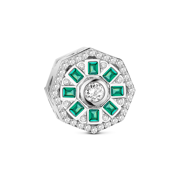 

PandaHall TINYSAND Rhodium Plated 925 Sterling Silver Spring Is Coming European Beads, with Cubic Zirconia, Platinum, Light Sea Green...