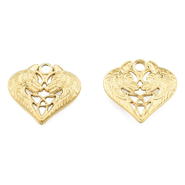 

PandaHall Ion Plating(IP) 201 Stainless Steel Pendants, Heart with Wolf & Trinity Knot, Real 18K Gold Plated, 19x20.5x2.5mm, Hole: 2.5mm 201...