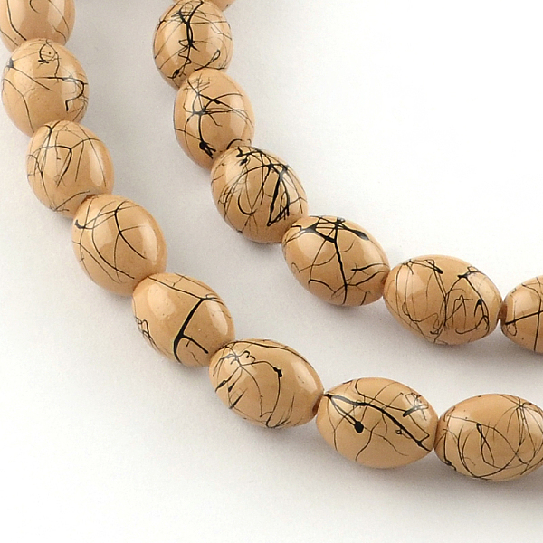 

PandaHall Baking Painted Drawbench Glass Bead Strands, Oval, BurlyWood, 8x6~6.5mm, Hole: 1mm, about 100pcs/strand, 31.4 inch Glass Oval..., Orange