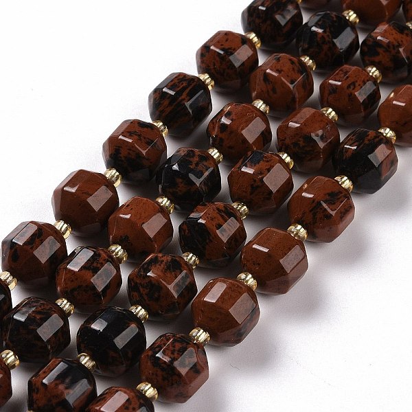 

PandaHall Natural Mahogany Obsidian Beads Strands, with Seed Beads, Faceted Bicone Barrel Drum, 9~10mm, Hole: 1.2mm, about 29~32pcs/strand...