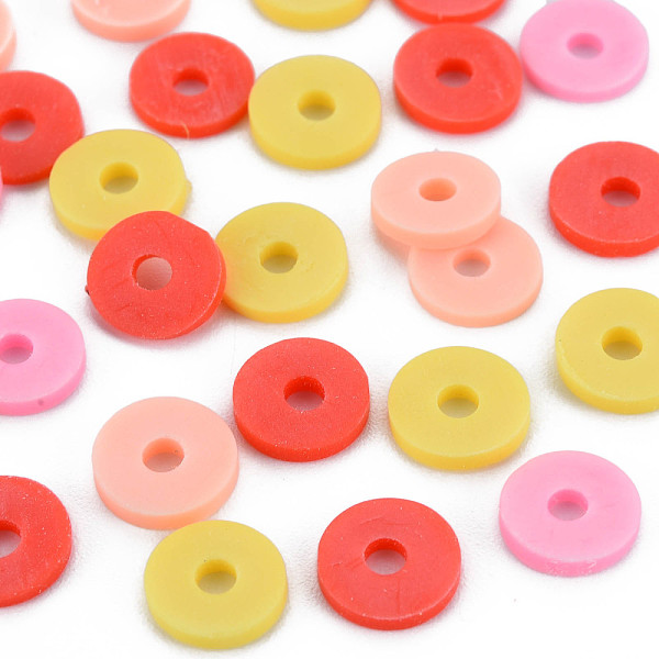 

PandaHall 4 Colors Handmade Polymer Clay Beads, Heishi Beads, Disc/Flat Round, Gold & Orange Red & Pearl Pink & Light Salmon, 8x0.5~1.5mm...
