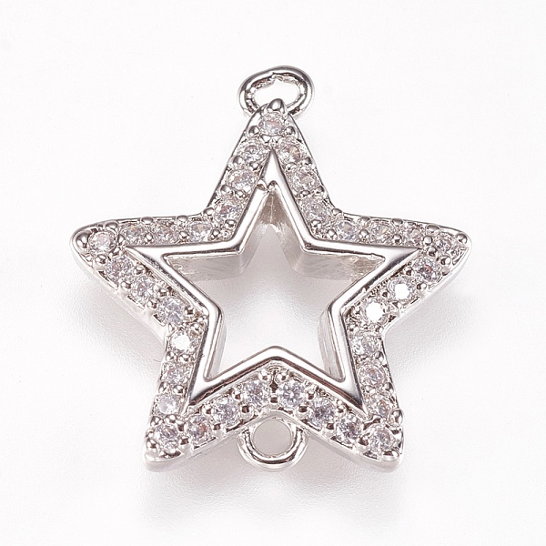 

PandaHall Brass Micro Pave Cubic Zirconia Links, Star, Clear, Platinum, 16x15x2mm, Hole: 1mm Brass+Cubic Zirconia Star Clear