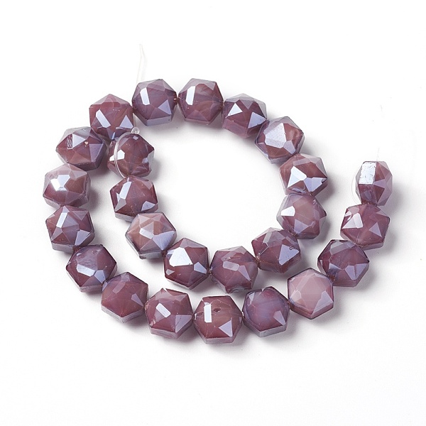 

PandaHall Eletroplate Glass Beads Strands, Pearl Luster Plated, Faceted Hexagon, Mixed Color, 10x7~7.5mm, Hole: 1mm, about 25pcs/strand..., Multicolor