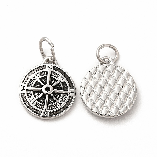 

PandaHall Ion Plating(IP) 304 Stainless Steel Pendants, with Jump Rings, Flat Round with Compass Charms, Antique Silver, 19x16x3mm, Hole..., Black