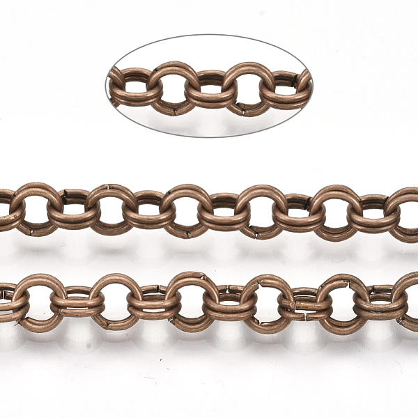 

PandaHall Iron Rolo Chains, Double Link Chains, Unwelded, with Spool, Red Copper, Link: 6x1mm, about 82.02 Feet(25m)/roll Iron