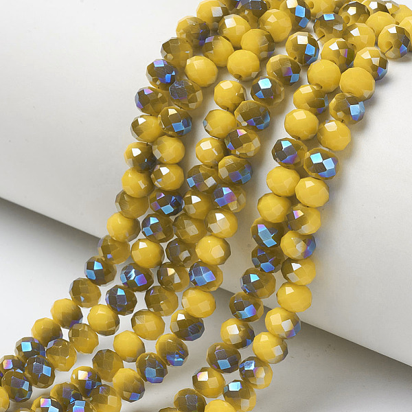 

PandaHall Electroplate Opaque Solid Color Glass Beads Strands, Half Plated, Blue Plated, Faceted, Rondelle, Gold, 4x3mm, Hole: 0.4mm, about...