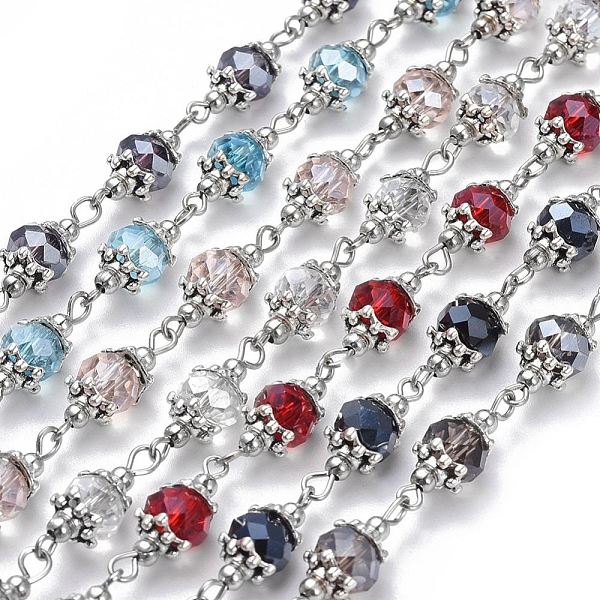 

PandaHall Handmade Glass Beaded Chains, with Tibetan Style Alloy Bead Caps, Iron Spacer Beads and Iron Eye Pins, Unwelded, Mixed Color..., Multicolor
