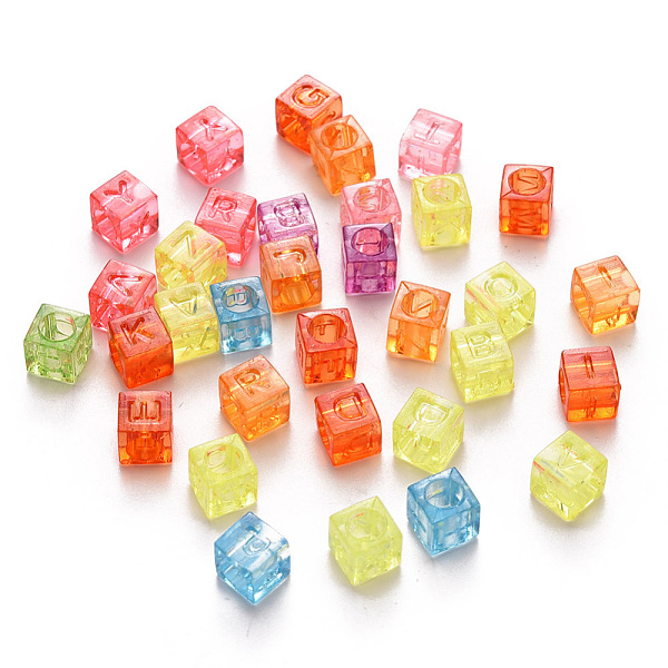 

PandaHall Transparent Acrylic Beads, Horizontal Hole, Cube with Mixed Initial Letters, Mixed Color, 6x6x6mm, Hole: 3mm, about 3800pcs/500g..., Multicolor