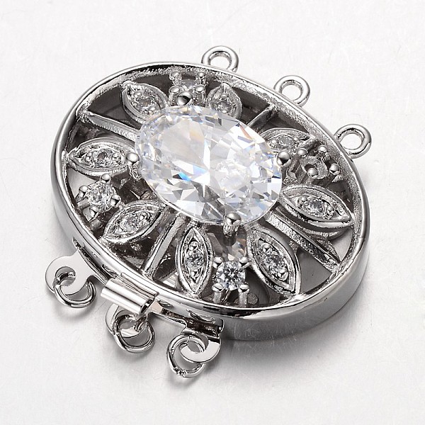 

PandaHall Brass Cubic Zirconia Box Clasps, Cadmium Free & Nickel Free & Lead Free, Oval, Platinum, 30x30x11mm, Hole: 1.5 & 2.5mm Brass+Cubic...
