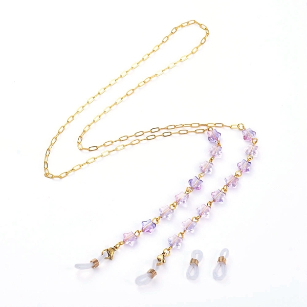 

PandaHall Eyeglasses Chains, Neck Strap for Eyeglasses, with Star Spray Painted Glass Beads, Brass Paperclip Chains, 304 Stainless Steel..., Purple