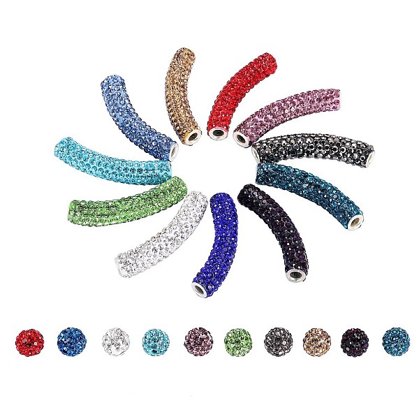 

PandaHall 11Pcs 11 Style Brass Middle East Rhinestone Beads, Tube, with 20Pcs 10 Colors Round Polymer Clay Rhinestone Beads, Mixed Color..., Multicolor