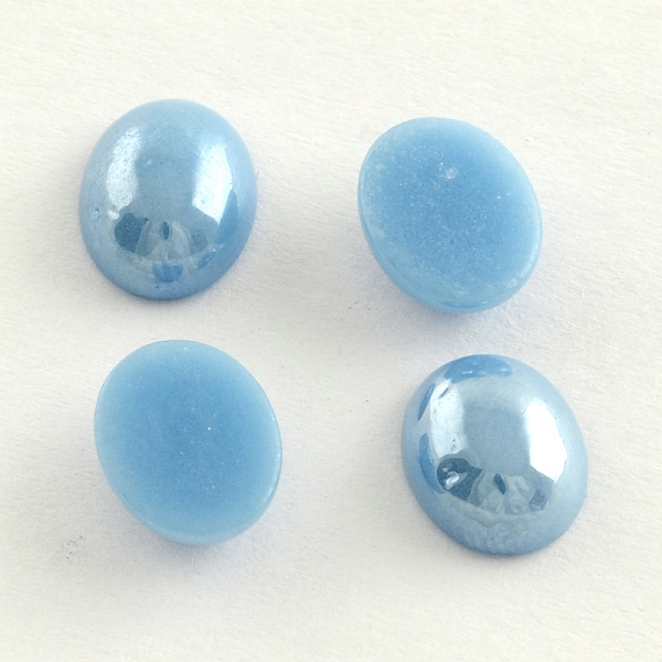 

PandaHall Pearlized Plated Opaque Glass Cabochons, Oval, Light Sky Blue, 13x10x5mm Glass Oval