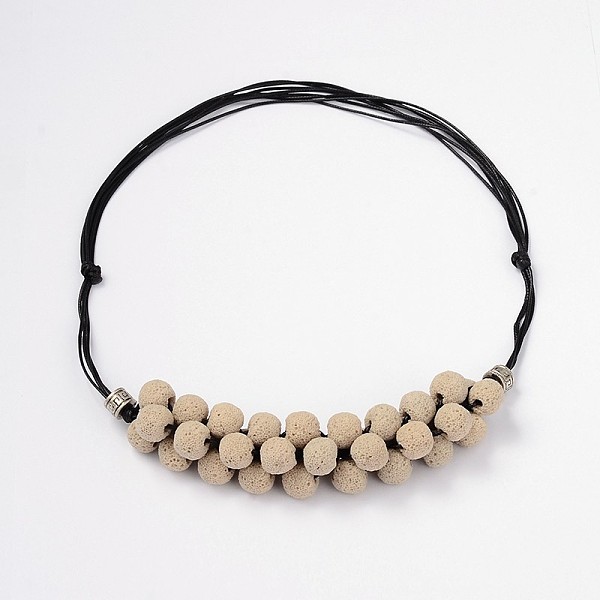 

PandaHall (Jewelry Parties Factory Sale)Lava Rock Beaded Necklaces, with Waxed Cotton Cord and Tibetan Style Findings, Moccasin, 18.1..., Orange