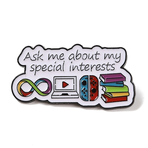 

PandaHall Black Alloy Brooches, Ask Me about My Special Interests Book Enamel Pins, Colorful, 21x40x1mm Alloy+Enamel Book
