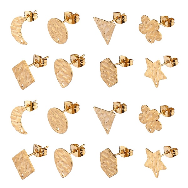 

PandaHall 18Pcs 9 Style 304 Stainless Steel Stud Earring Findings, with Hole and Ear Nuts, Hexagon & Rhombus & Teardrop & Flower, Golden...