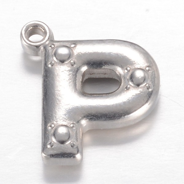 

PandaHall 201 Stainless Steel Charms, Letter P, Stainless Steel Color, 15x13x3.2mm, Hole: 1.2mm 201 Stainless Steel Letter
