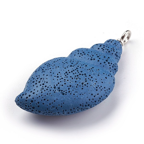 

PandaHall Synthetic Lava Rock Pendants, with Iron Findings, Dyed, Sea Snail, Steel Blue, 64.5~67.5x31~32x14~15mm, Hole: 4mm Lava Rock Shell...