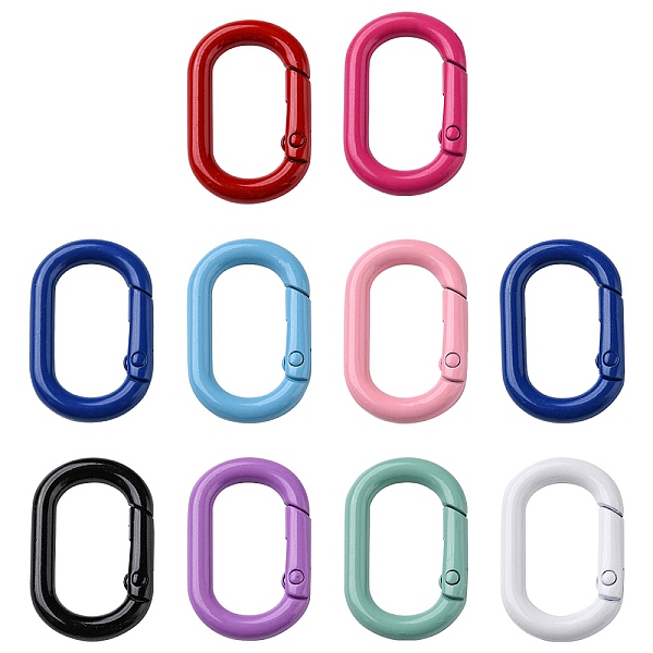 

PandaHall 10Pcs Spray Painted Alloy Spring Gate Rings, Oval Ring, Mixed Color, 5 Gauge, 31x20x4.5mm Alloy Multicolor