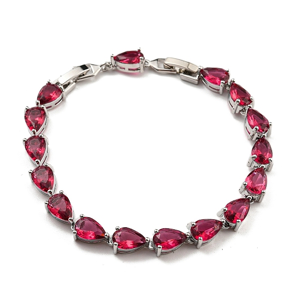 

PandaHall Rack Plating Brass Pave Cubic Zirconia Teardrop Links Bracelets for Women, Platinum, Crimson, 8 inch(20.3cm) Cubic Zirconia..., Pink