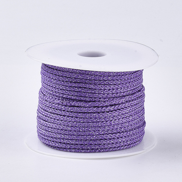 

PandaHall Polyester Braided Cords, with Metallic Cord, Medium Purple, 4x3mm, about 32.8 yards(30m)/roll Polyester+Metallic Cord Purple