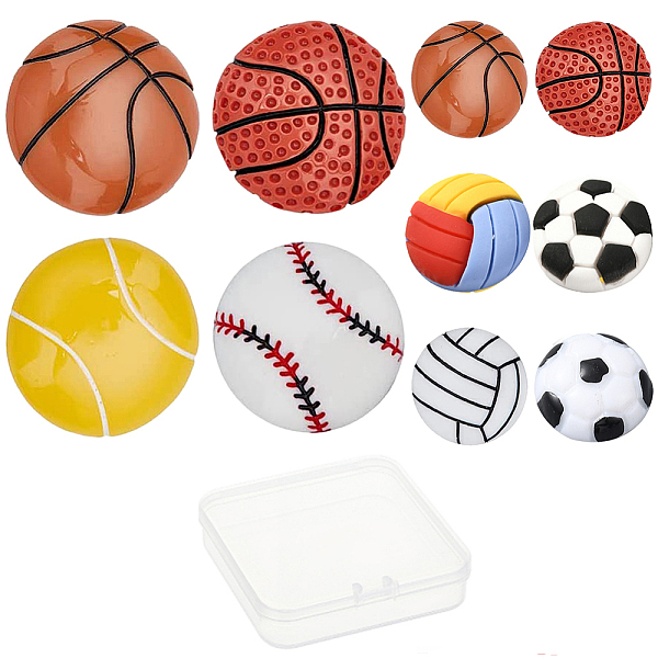 

PandaHall SUNNYCLUE 20pcs 10 sizes Resin Cabochons, Football & Volleyball & Baseball/Softball & Tennis & Basketball, Mixed Color, 2pcs/style..., Multicolor