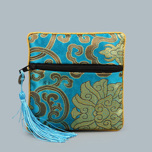 

PandaHall Chinese Style Square Cloth Zipper Pouches, with Random Color Tassels and Auspicious Clouds Pattern, Deep Sky Blue, 12~13x12~13cm...