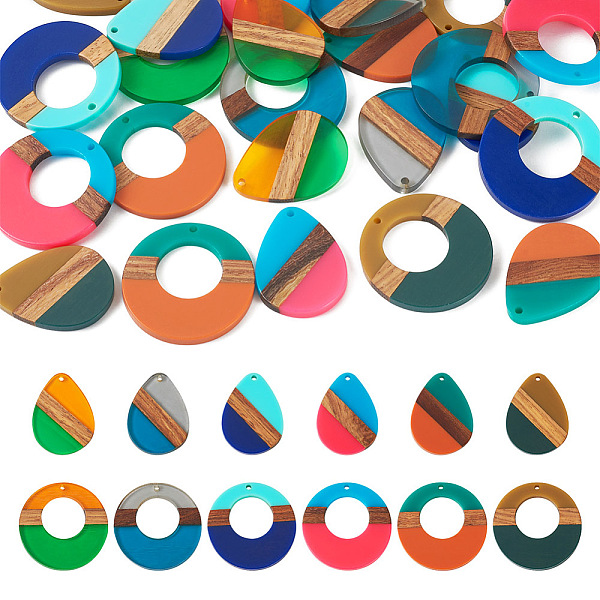 

PandaHall 24Pcs 12 Styles Resin & Walnut Wood Pendants, Ring & Donut & Water Drop Charms, Mixed Color, 35.5~38x26~38x3.5mm, Hole: 2mm..., Multicolor