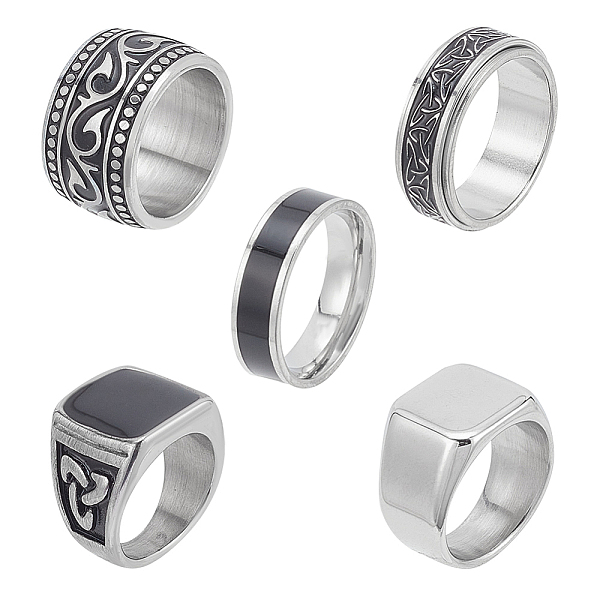 

PandaHall ANATTASOUL 5Pcs 5 Styles 304 Stainless Steel Sailor's Knot Rotating Finger Rings, Titanium Steel Signet Rings, Mixed Color, Inner...