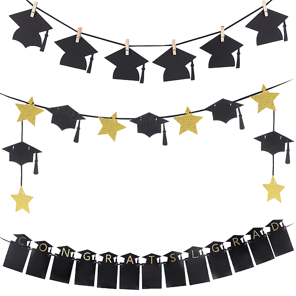 

PandaHall Unicraftale 3 Sets 3 Style Paper Graduation Theme Photo Wall Decorations, with Paper Graduation Cap & Star Flags, Mixed Color..., Multicolor