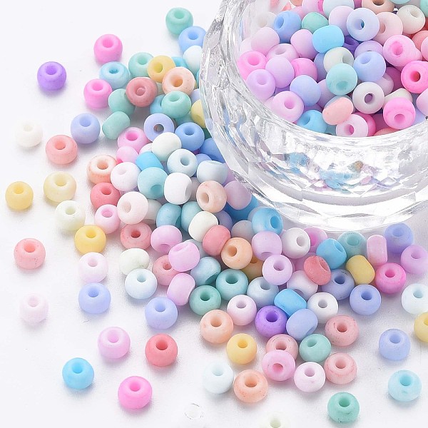 

PandaHall 6/0 Glass Seed Beads, Macaron Color, Round Hole, Round, Mixed Color, 4~4.5x3mm, Hole: 1~1.2mm, about 500pcs/50g Glass Multicolor