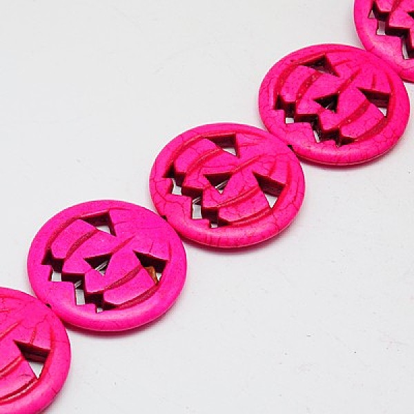 

PandaHall Synthetic Turquoise Beads Strands, Dyed, Halloween Pumpkin Jack-O'-Lantern Jack o Lantern, Fuchsia, 15x3.5mm, Hole: 1mm, about..., Pink