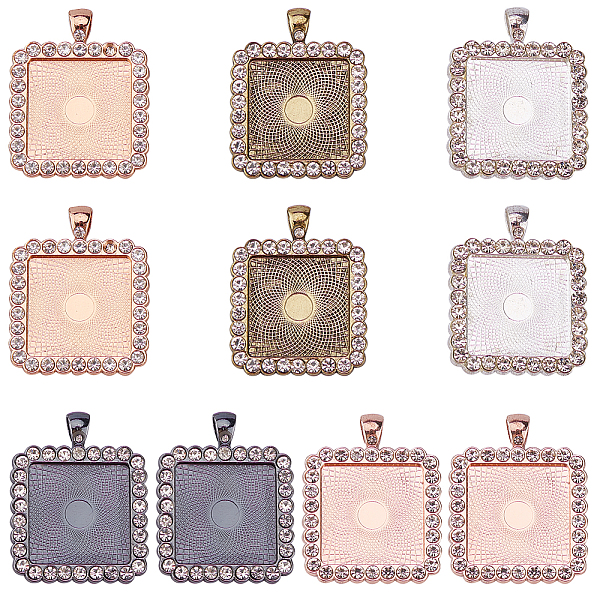 

PandaHall SUNNYCLUE Alloy Rhinestone Pendant Cabochon Settings, Picture Memory Frame Pendants, Square, Mixed Color, Tray: 25x25mm, 43x34x3mm..., Clear