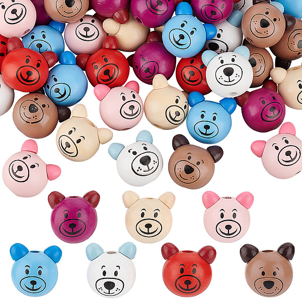 

PandaHall PH 56pcs 7 Colors Bear Head Wood Beads 26/27mm Natural Wooden Beads Cute Bear Wooden Beads Loose Spacer Beads Wood Beads with 5mm..., Multicolor